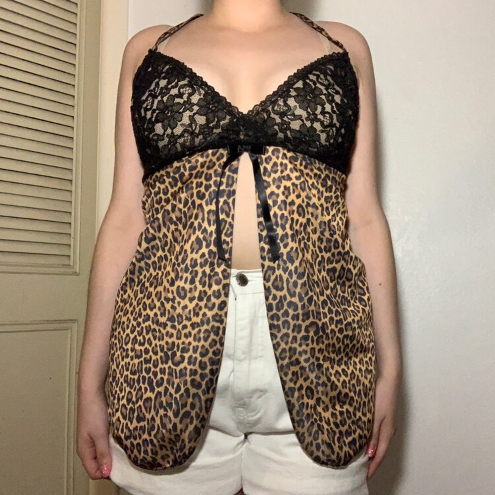 Vintage Cheetah Print Lace Lingerie Top
